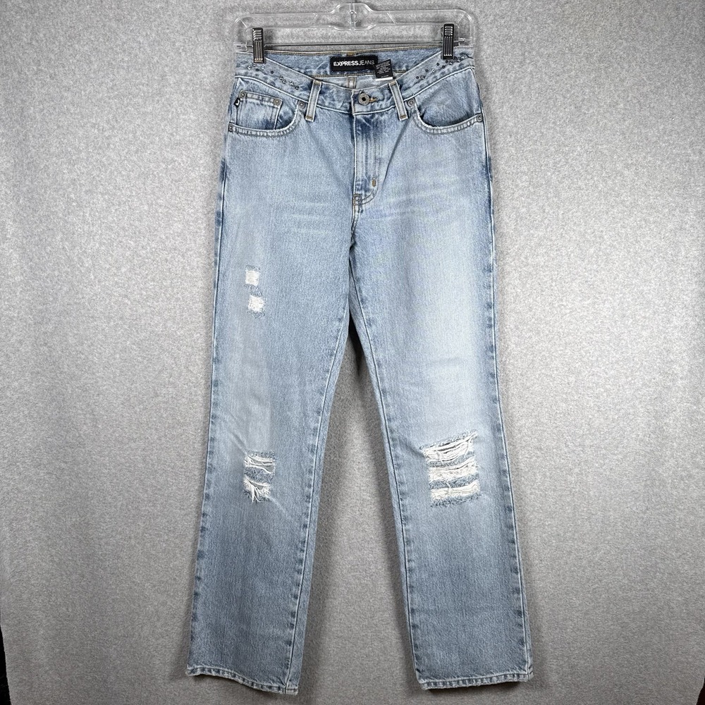 Express jeans low rise boot cut womens 26 x 30 denim beaded vintage Y2K